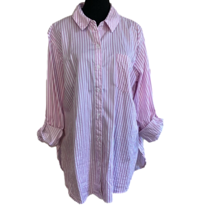 Tribal pink and white striped cotton tunic button down dress shirt. Size XL